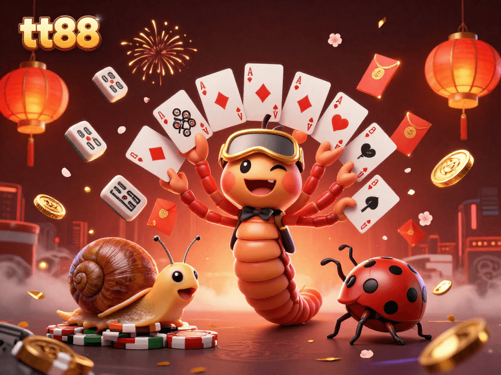 tt88 dealer showcases a vibrant casino scene with colorful game elements and characters.