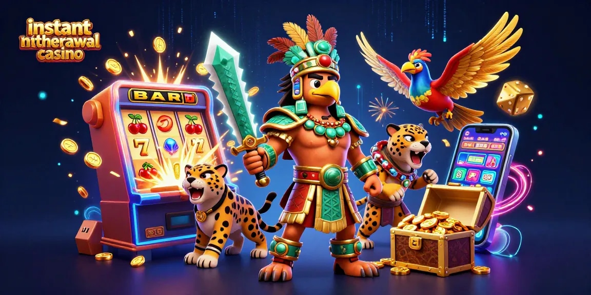 Engage in fun at an instant withdrawal casino with an energetic Aztec warrior scene