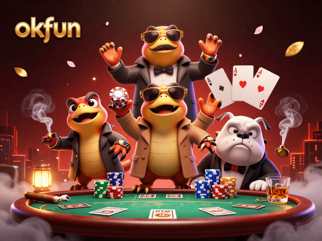 Join the fun at okfun as three raptors cleverly disguised enter a VIP casino lounge for a poker game.