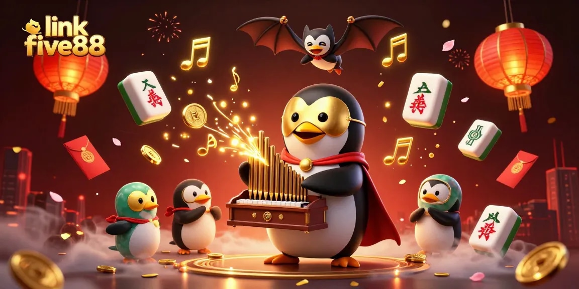 Experience the thrilling action at link five88 with a vibrant casino scene filled with golden coins and festive elements.