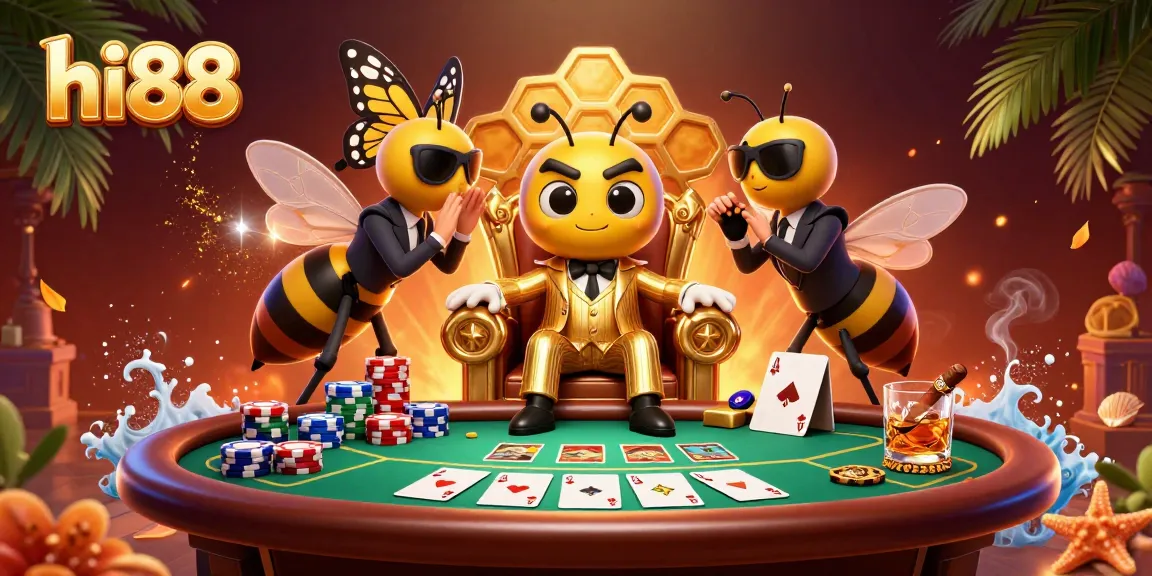 Engage in the hi88 casino entertainment with a dynamic poker scene featuring a bumblebee mob boss.