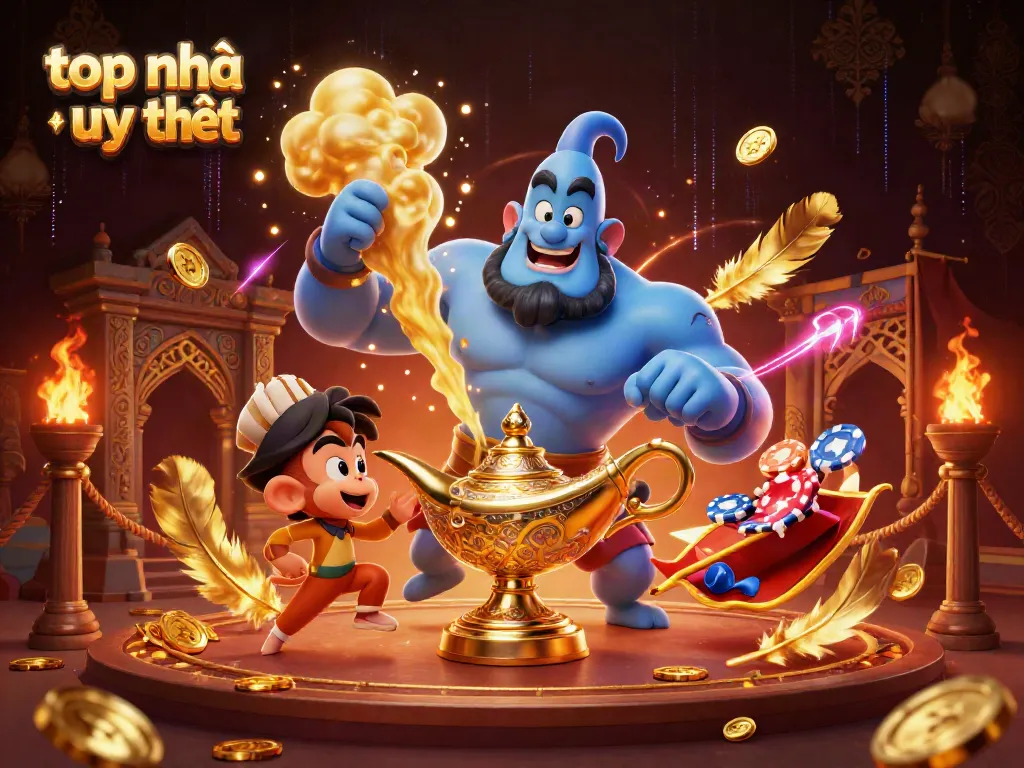 Experience thrilling gaming with the top nhà cái uy tín in a vibrant 3D illustration.