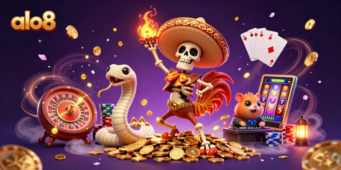 Spin and win with alo8 in a vibrant casino scene featuring colorful characters and dynamic gambling elements.