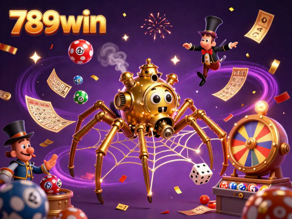 Experience thrilling casino adventures with 789win featuring a golden steampunk spider and dynamic gaming elements.