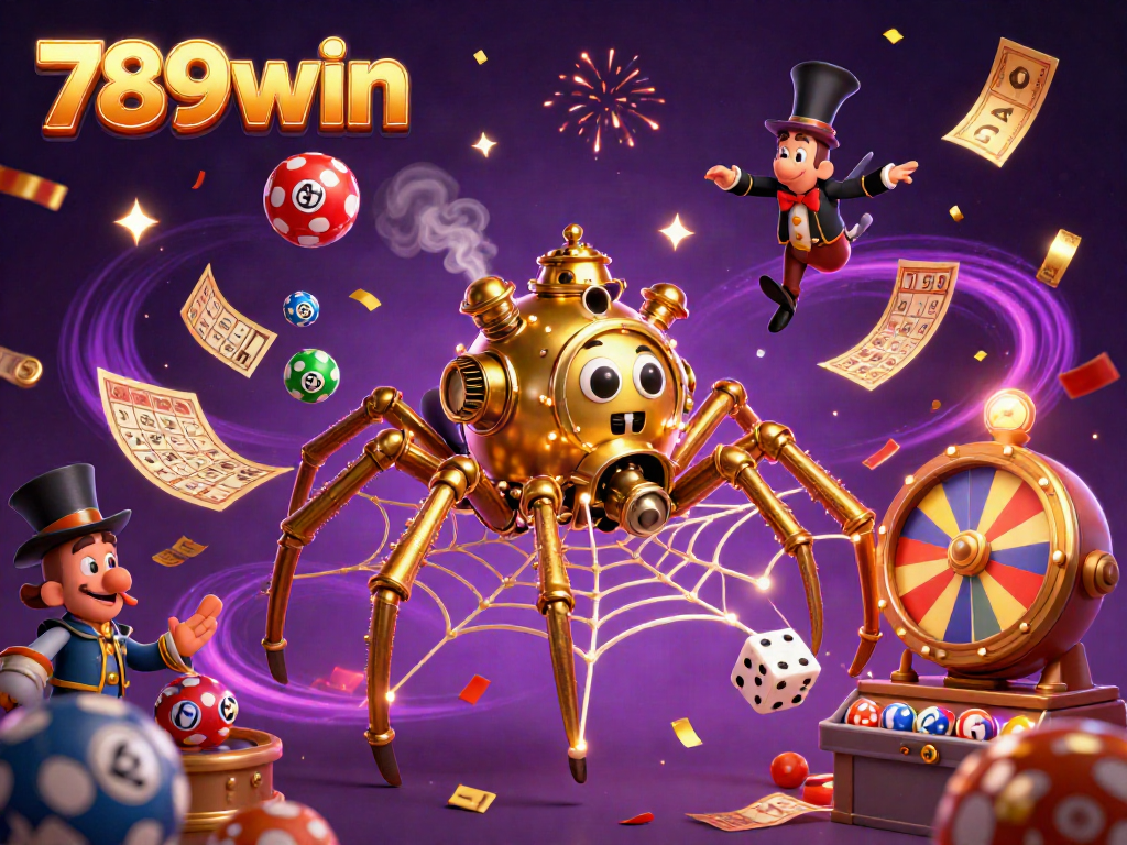 Experience thrilling casino adventures with 789win featuring a golden steampunk spider and dynamic gaming elements.
