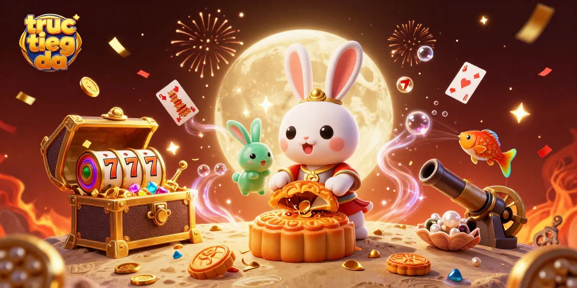 Engage with truc tiep bong da through this vibrant scene of lively moon rabbits celebrating with poker chips and slot games.