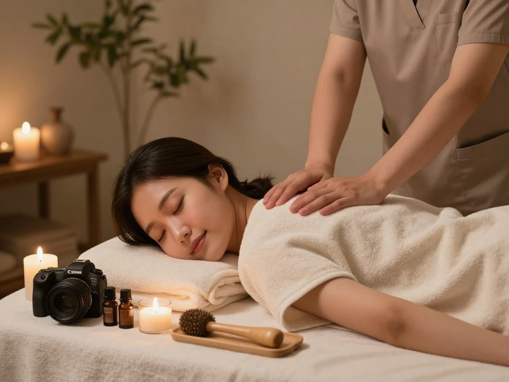 Enjoying a soothing 안양출장마사지 experience in a serene home spa setting.