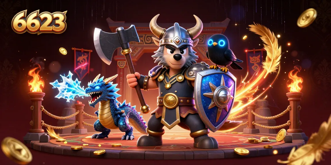 Engage with 6623 online casino adventures featuring a Viking wolf warrior, fierce dragon, and glowing raven.