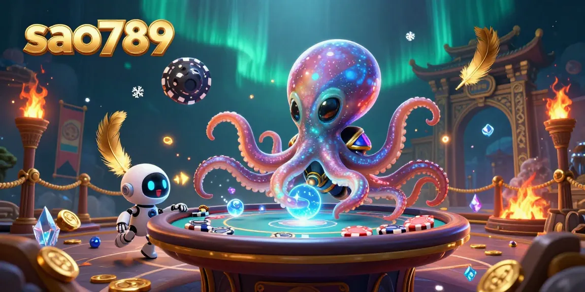 Experience thrilling gameplay with sao789, featuring an alien octopus at a holographic poker table.