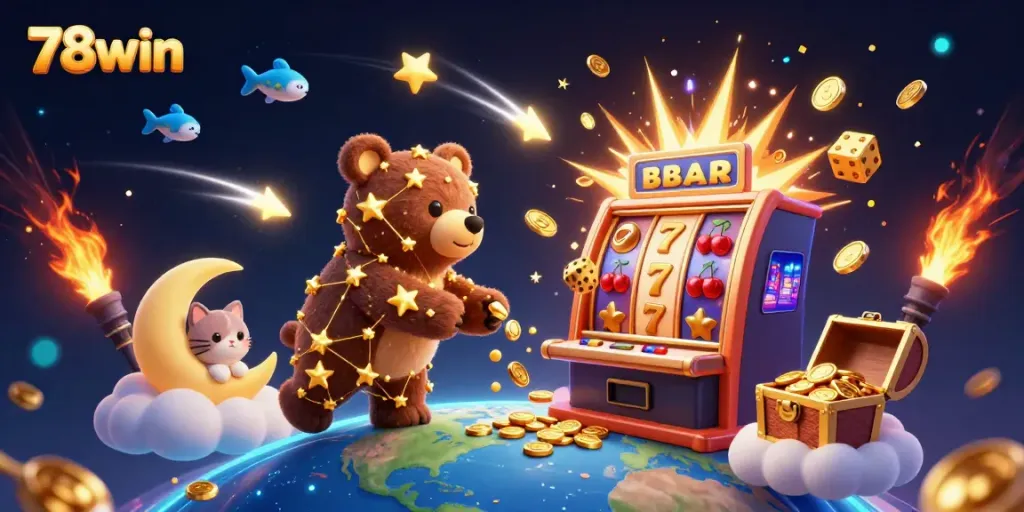 Experience the vibrant world of 78win with golden coins pouring and lively casino themes.