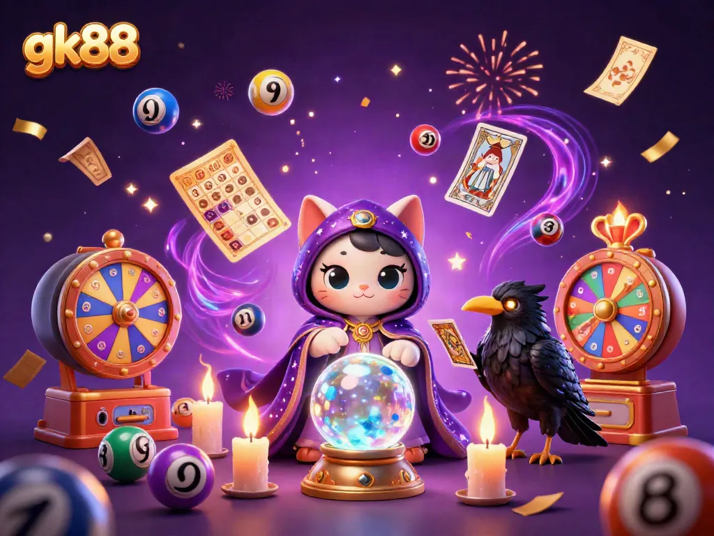 Experience the magic of gk88 as a fortune teller cat and a raven create vibrant casino excitement.