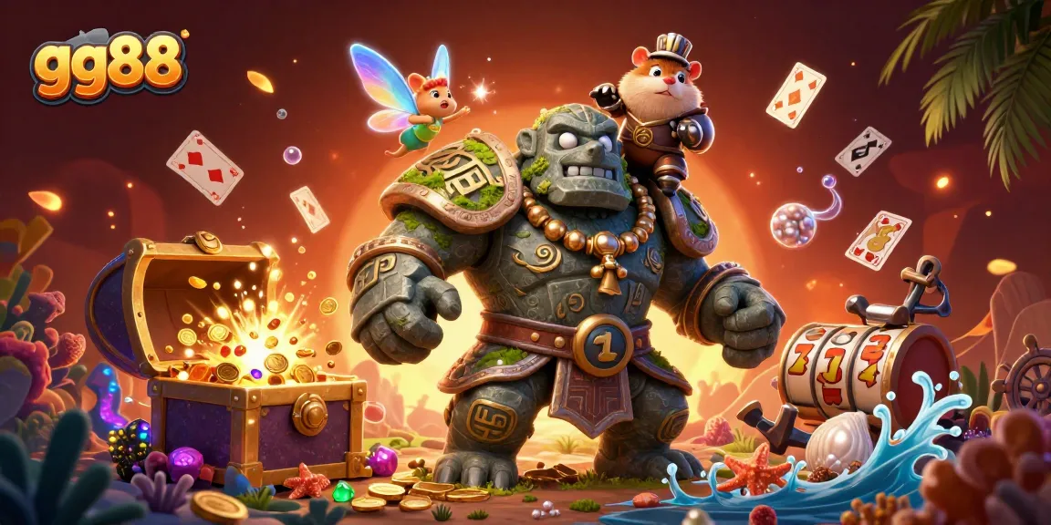 Experience the excitement of gg88 with a lively casino adventure illustration featuring magical characters and treasure.