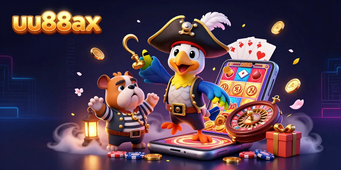 Engage in thrilling gameplay with uu88ax, featuring a pirate captain and vibrant casino elements.