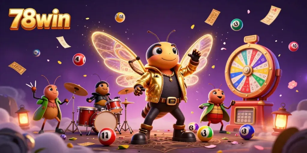 Experience the vibrant energy of 78win casino with animated lottery elements and dynamic characters in a magical setting.