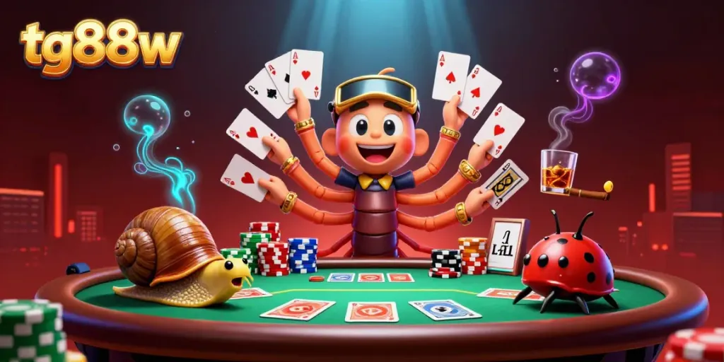 Engage in thrilling gameplay at tg88w with vibrant 3D casino characters and dynamic poker scenes.