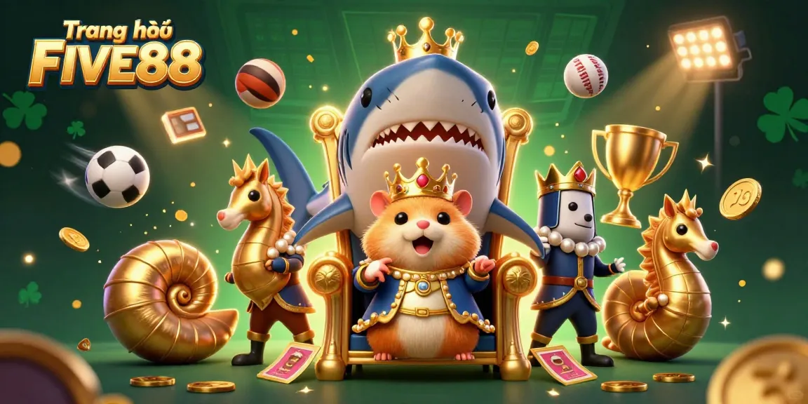 Experience thrilling gameplay on Trang chủ FIVE88, featuring a vibrant scene with a hamster king amidst dynamic casino elements.