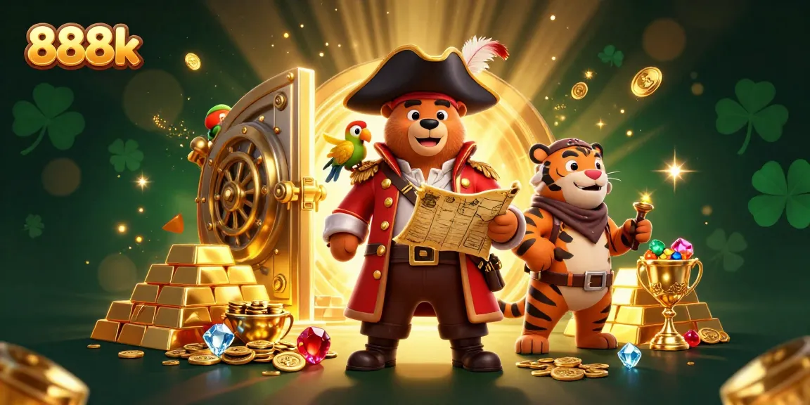 Experience thrilling wins with 888k's pirate-themed treasure hunt in a vibrant casino world.