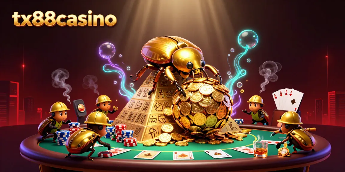 Engage with tx88casino while enjoying a vibrant casino scene filled with golden coins and poker elements.