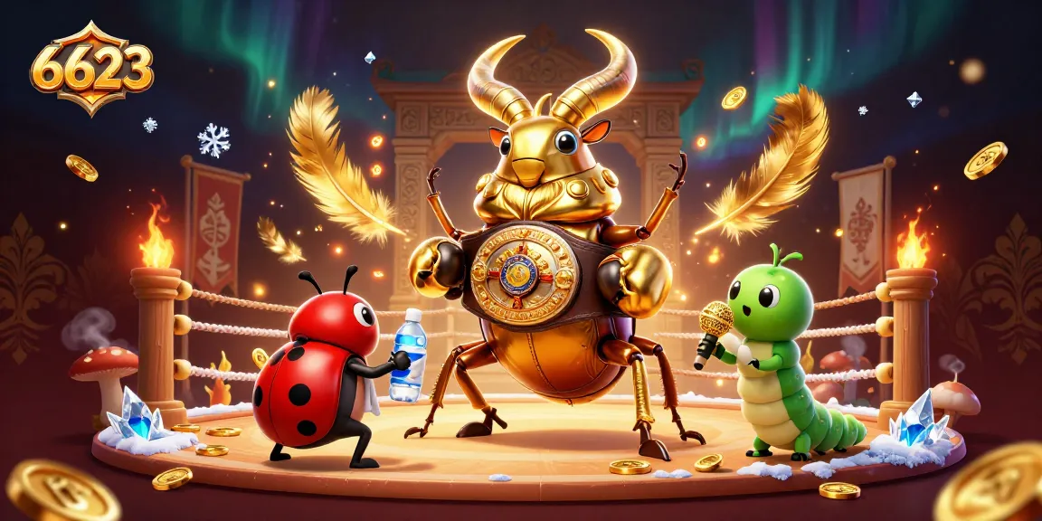 Engage with the vibrant energy of 6623's casino scene featuring a unique golden stag beetle champion.