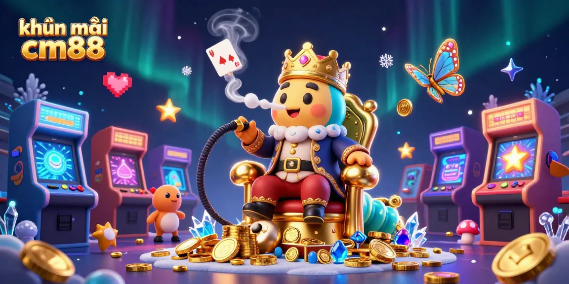 Engage with khuyến mãi cm88 through vibrant casino-themed illustration filled with games and gold.