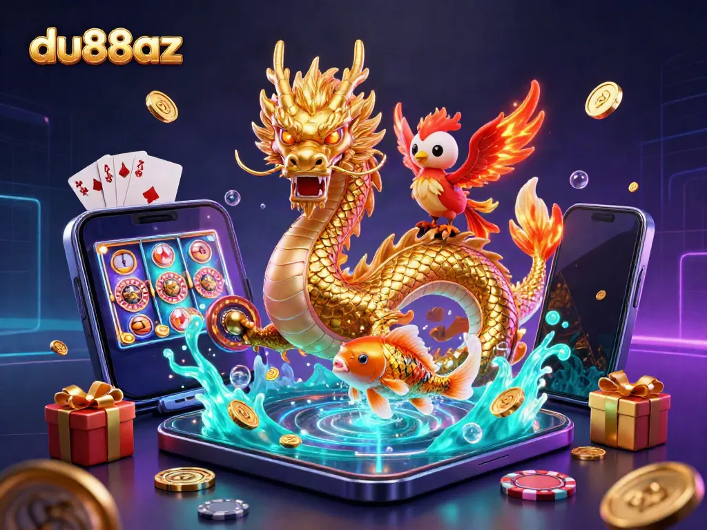Engage with the dynamic dragon and phoenix scene showcasing du88az, emphasizing thrilling slot game action