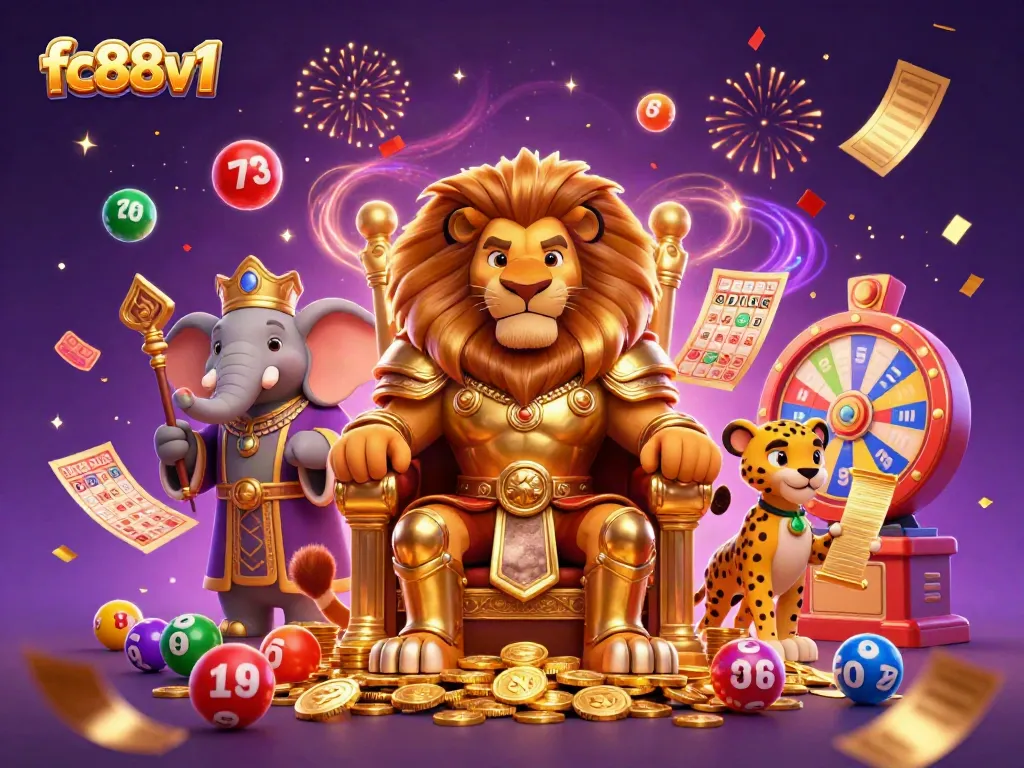 Experience the excitement of fc88v1 with a vibrant scene of gaming characters and elements celebrating a jackpot.
