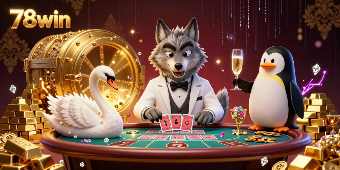 Experience thrilling baccarat action with 78win's animated characters, showcasing casino elegance.