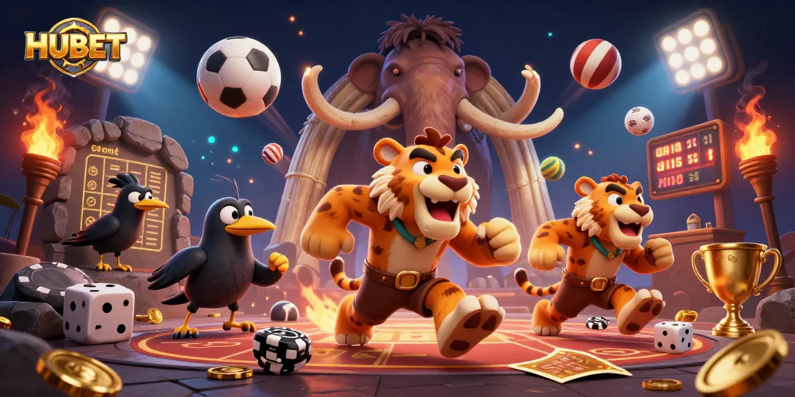 Join the excitement of HUBET at a prehistoric casino with vibrant games and dynamic sports elements.