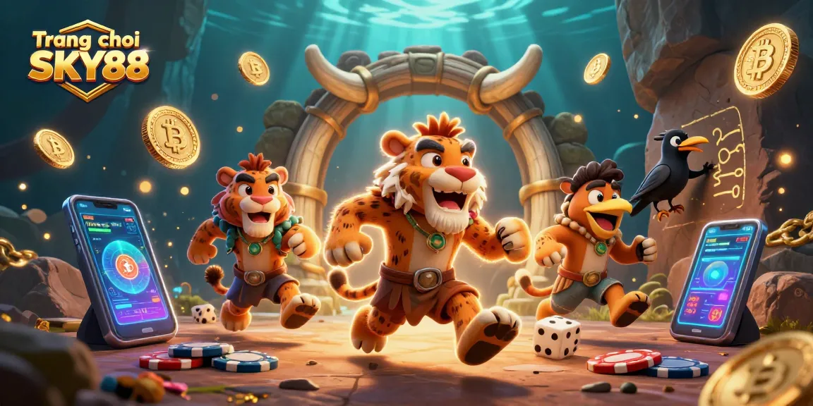 Win big with Trang chủ SKY88 in a vibrant, dynamic digital casino scene filled with exciting gaming elements.